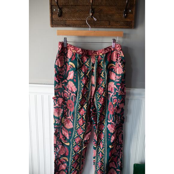 Farm Rio Anthropologie Teal Seashell Tapestry Cargo Pants Large - Picture 5 of 5
